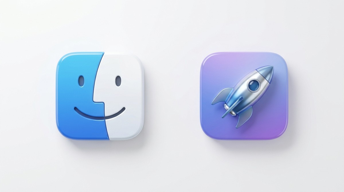 Finderアイコン（青と白の笑顔）とLaunchpadアイコン（ロケット）