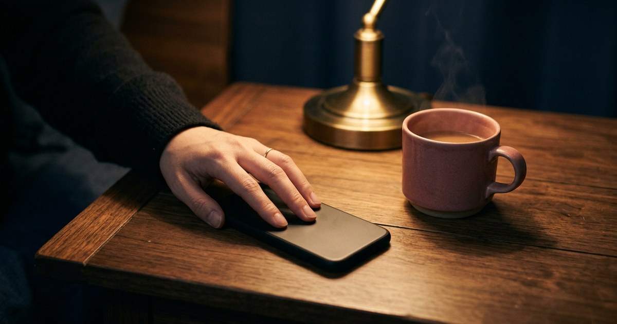 スマホを画面伏せて置いた直後の手元
